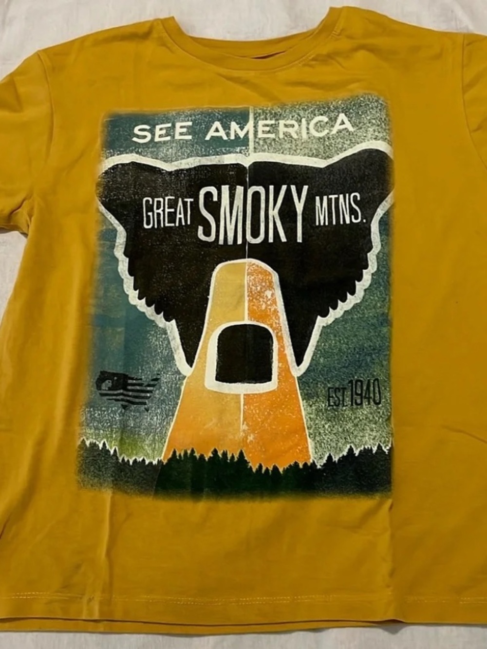 See America Great Smoky Mountains Yellow Graphic T-Shirt